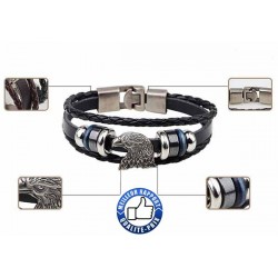 Bikers-Custom : Bracelet cuir tête d'aigle