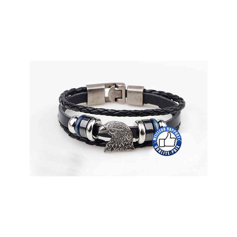 Bikers-Custom : Bracelet cuir tête d'aigle