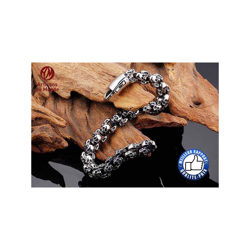 Bikers-Custom : Bracelet totem skulls silver