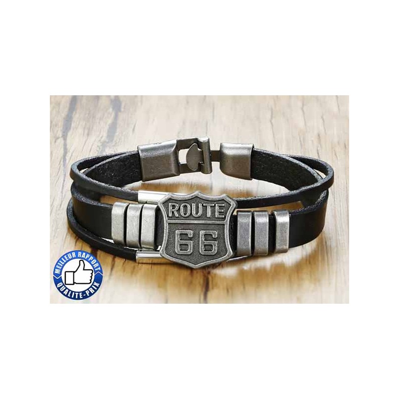 Bikers-Custom : Bracelet cuir route 66