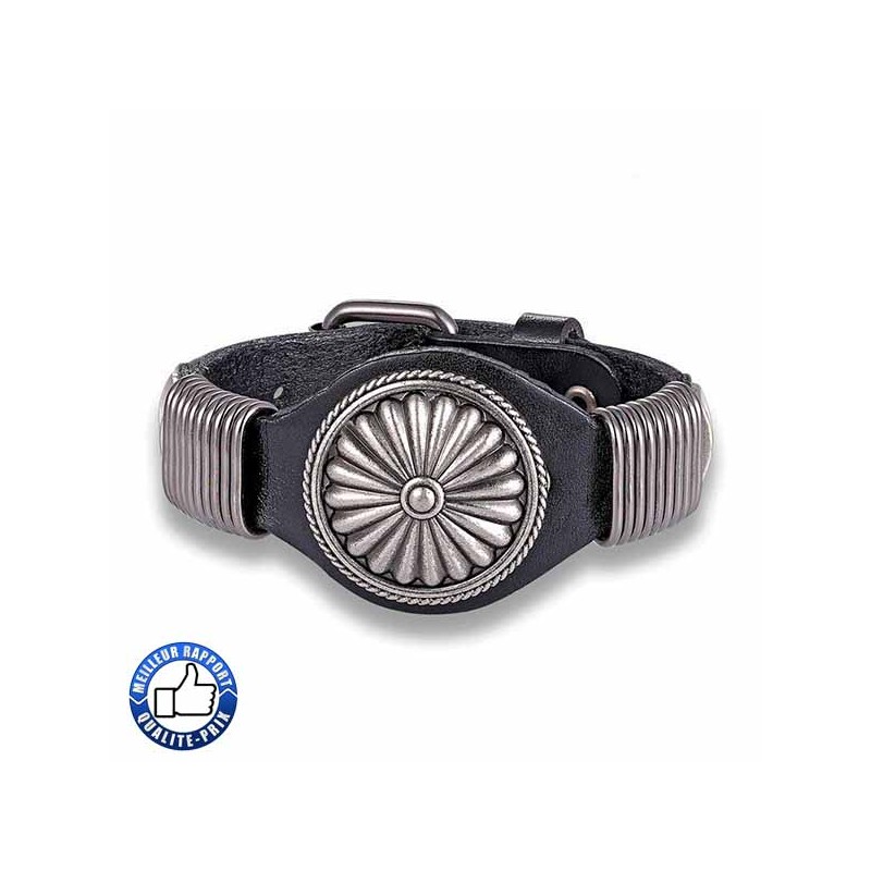 Bikers-Custom : Bracelet cuir rosace