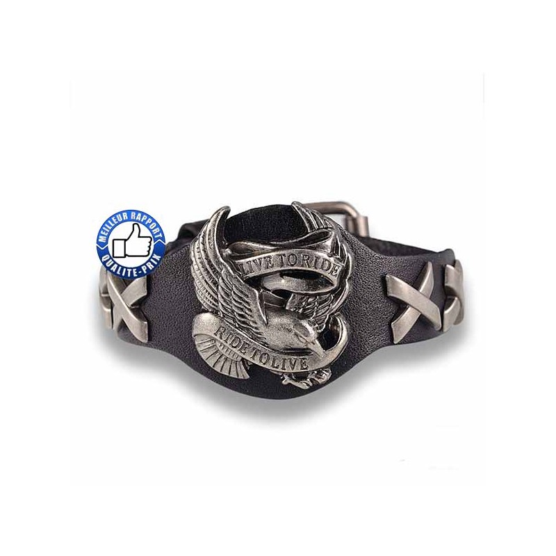 Bikers-Custom : Bracelet cuir live to ride