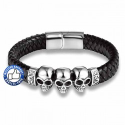 Bracelet cuir 3 skulls