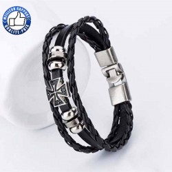 Bikers-Custom : Bracelet cuir Croix de malte