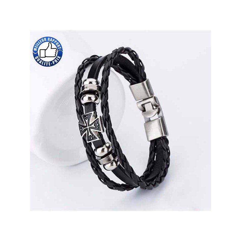 Bikers-Custom : Bracelet cuir Croix de malte