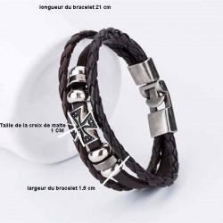 Bikers-Custom : Bracelet cuir Croix de malte