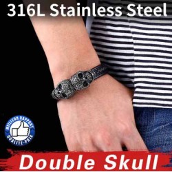 Bikers-Custom : Bracelet cuir mexican's skulls