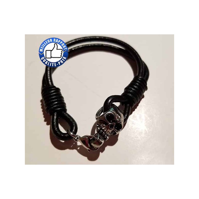Bikers-Custom : Bracelet cuir tête de mort