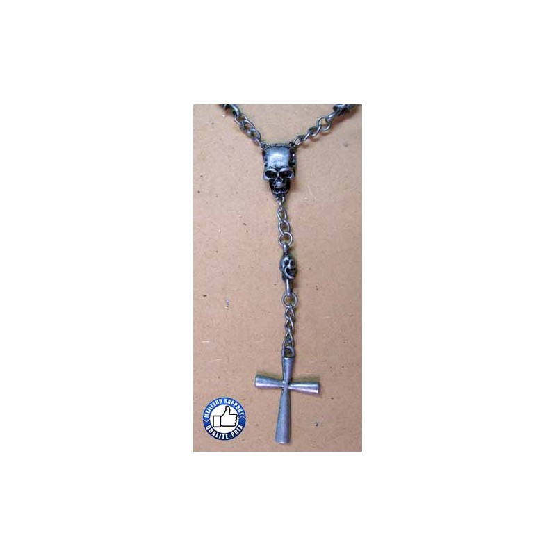 Bikers-Custom : Pendentif chapelet, têtes de mort