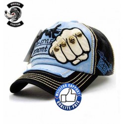 Bikers-Custom : Casquette biker style vintage bleu ciel et noir