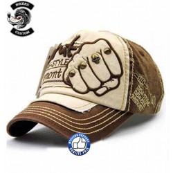 Casquette biker style vintage beige et marron