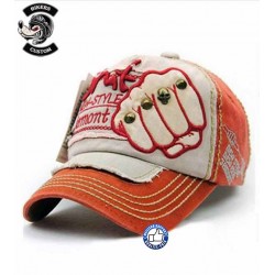 Casquette biker style vintage beige et orangé