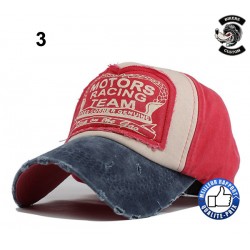 Bikers-Custom : Casquette biker motor racing beige et rouge