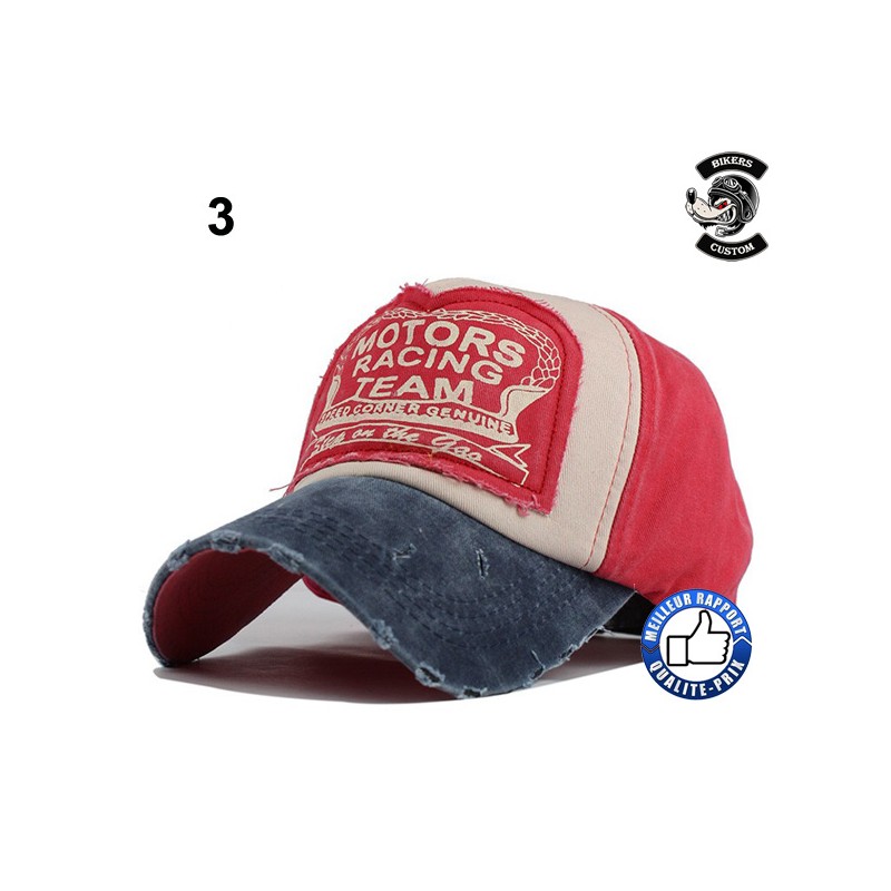 Bikers-Custom : Casquette biker motor racing beige et rouge