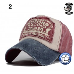Casquette biker motor racing beige et lie de vin