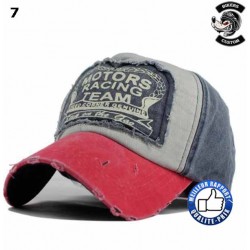 Casquette biker motor racing beige et bleu