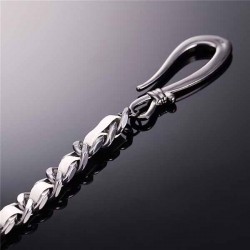 Bikers-Custom : Chaîne portefeuille mailles chrome et cuir blanc