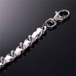 Bikers-Custom : Chaîne portefeuille mailles chrome et cuir blanc