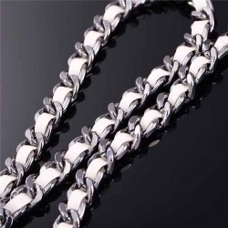 Bikers-Custom : Chaîne portefeuille mailles chrome et cuir blanc