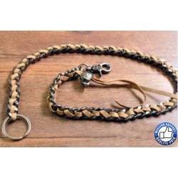 Bikers-Custom : Chaîne portefeuille mailles plates chrome et cuir marron
