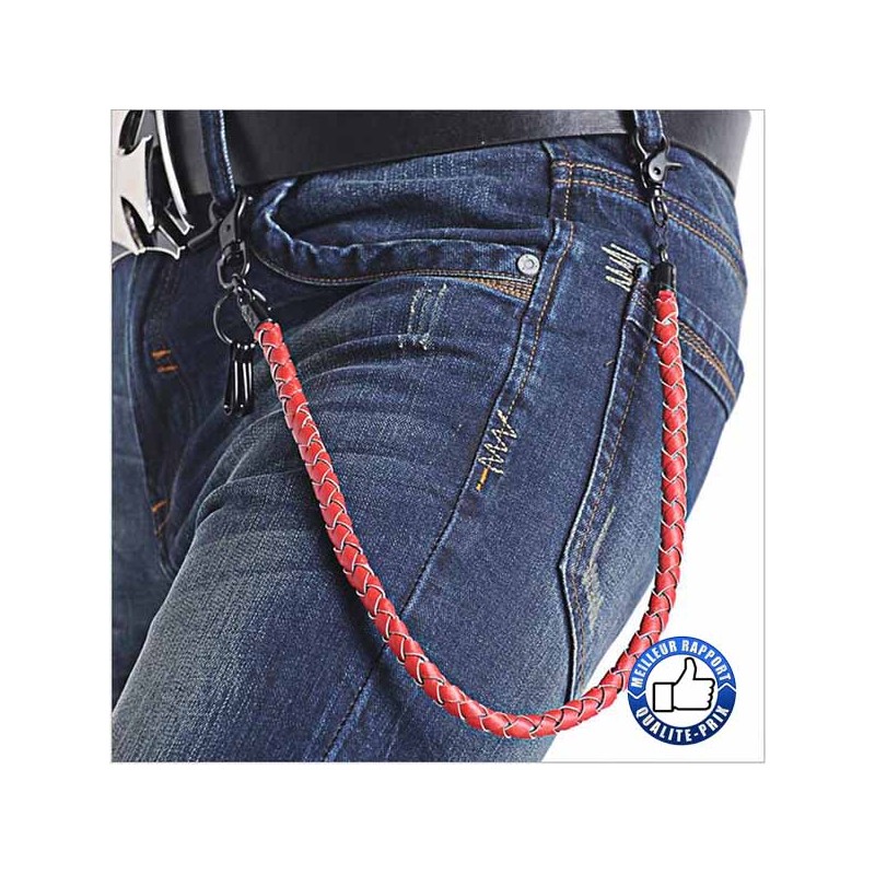 Bikers-Custom : Lanière portefeuille red leather