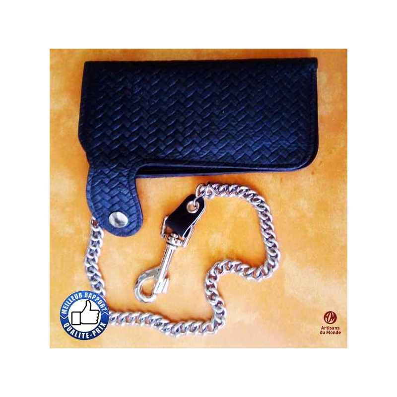 Bikers-Custom : Portefeuille cuir noir tressé, grand format