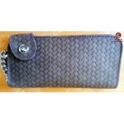 Portefeuille cuir marron tressé, grand format
