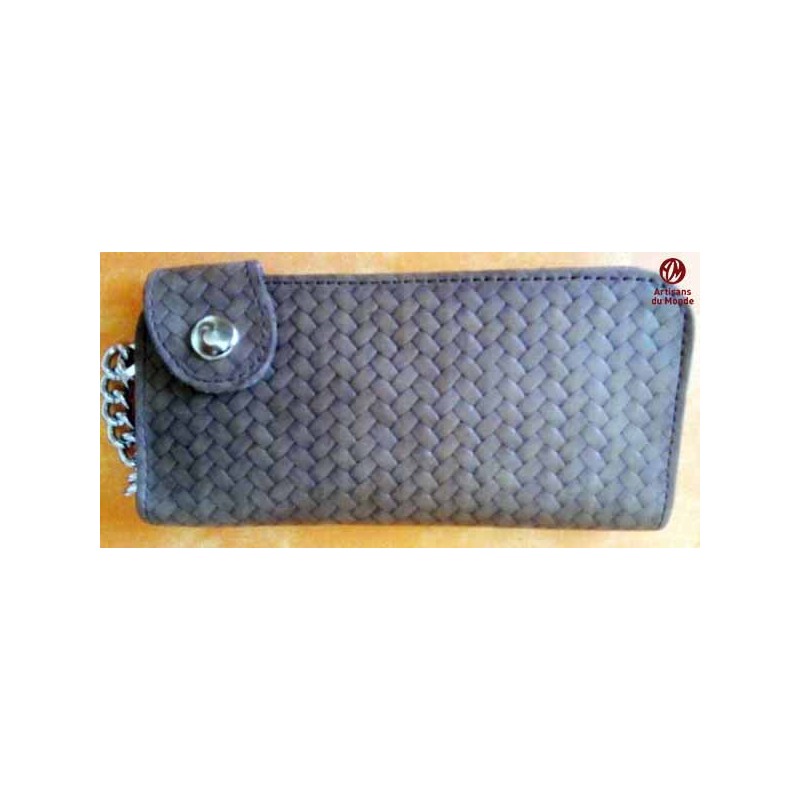 Bikers-Custom : Portefeuille cuir marron tressé, grand format