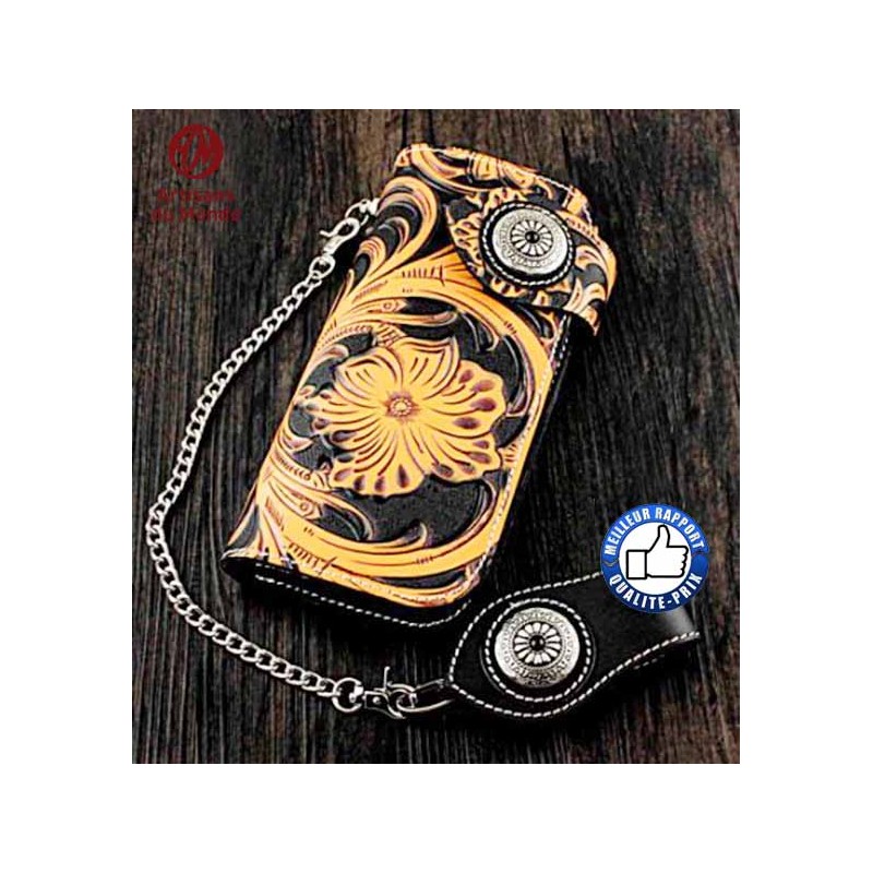 Bikers-Custom : Portefeuille cuir flowers