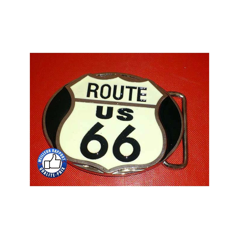 Bikers-Custom : Boucle de ceinture route 66 blanc