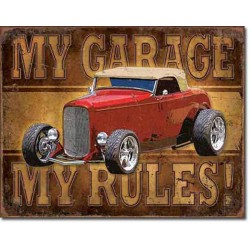 Plaque métal vintage, décorative my rules hot rod