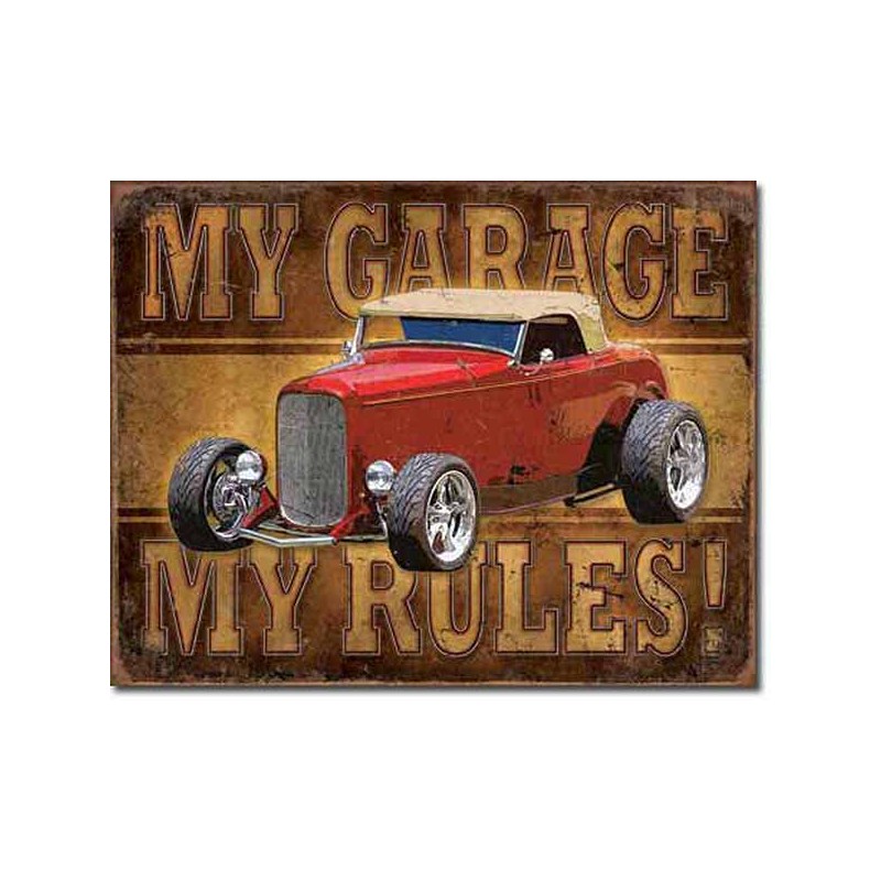 Bikers-Custom : Plaque métal vintage, décorative my rules hot rod