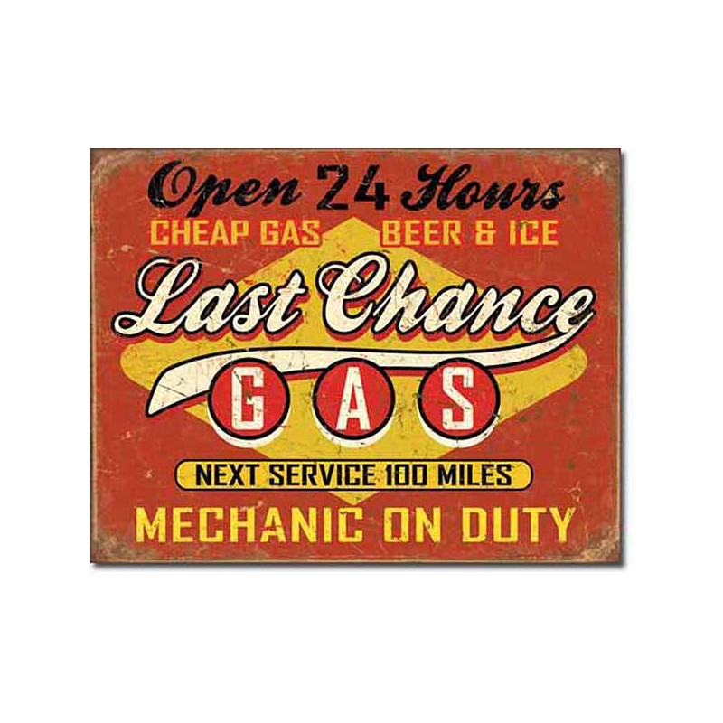 Bikers-Custom : Plaque métal vintage, décorative last chance gaz