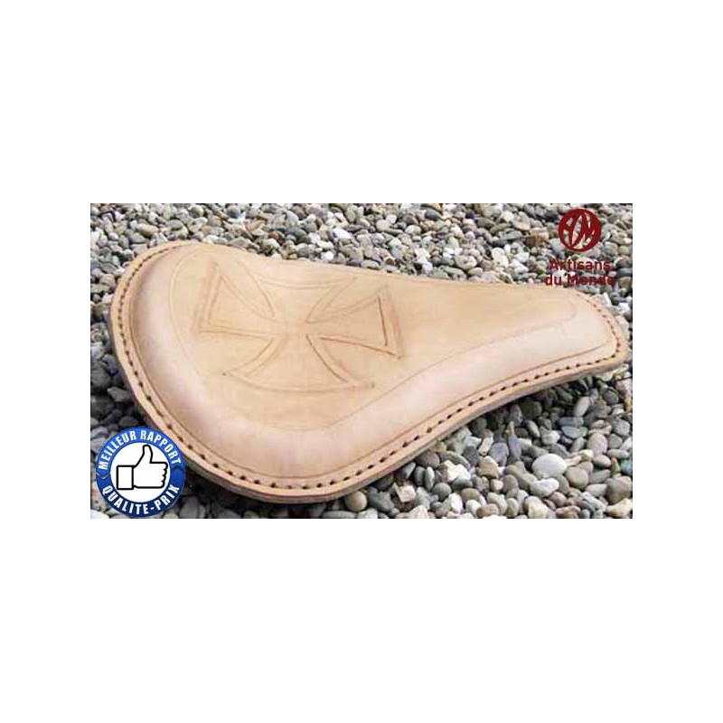 Bikers-Custom : Selle artisanale, croix de fer beige