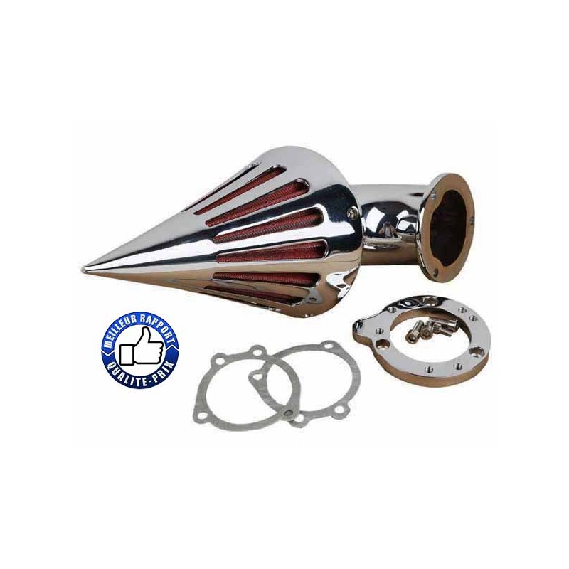 Bikers-Custom : Filtre a air spike noir ou chrome pour Harley carburateur
