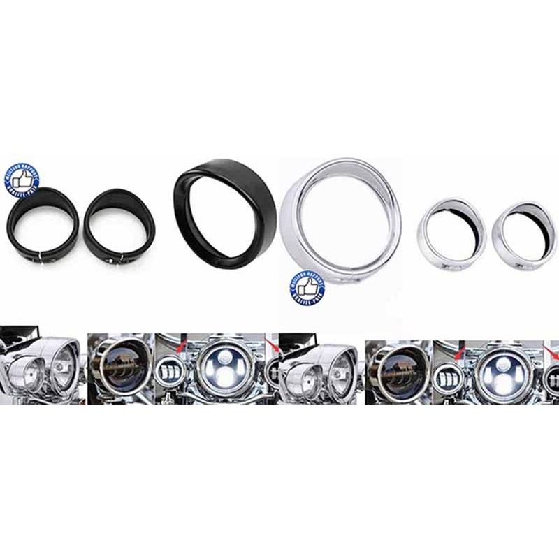 Bikers-Custom : Kit complet entourage de phare et additionnels pour Harley FLH, softail