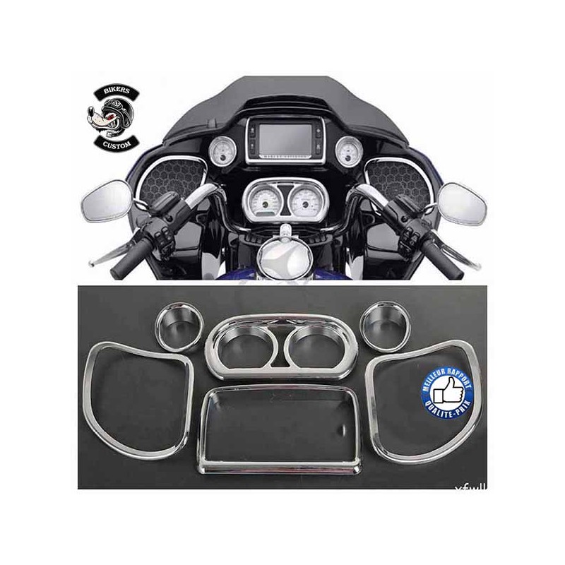 Bikers-Custom : Entourages de compteurs chrome pour FLH de 2015 à 2018
