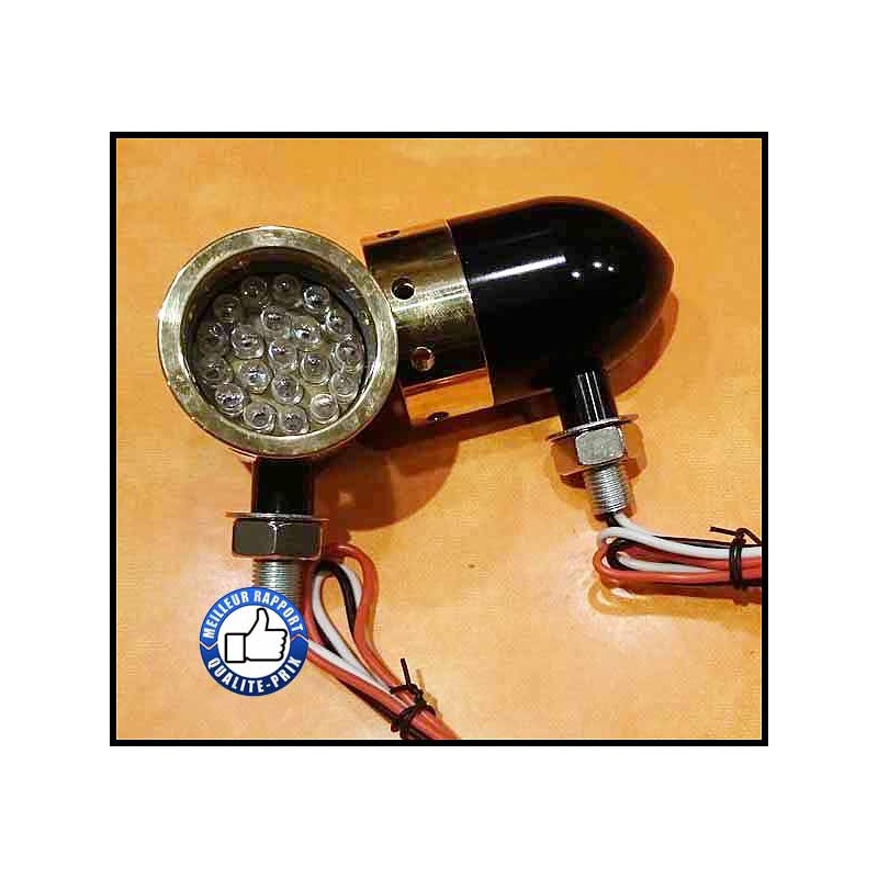 Bikers-Custom : Clignotants bullet noir/ laiton pour Custom et Harley