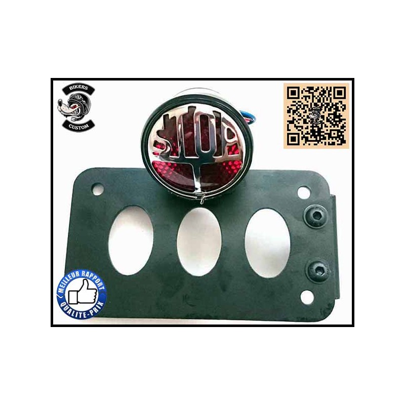 Bikers-Custom : Support de plaque latéral noir avec feux arrière stop