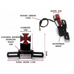 Bikers-Custom : Feux arrière croix de malte avec support de plaque