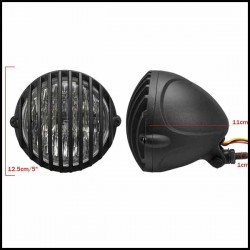 Bikers-Custom : Phare avant pour Harley, custom en alu et sa grille poli
