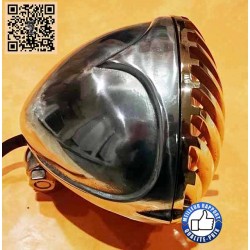 Phare avant pour Harley, custom alu poli et sa grille dorée