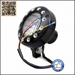 Bikers-Custom : Phare avant samouraï noir,  pour Harley, custom