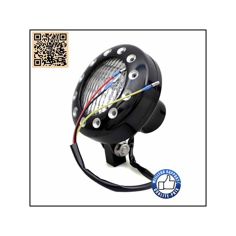 Bikers-Custom : Phare avant samouraï noir,  pour Harley, custom