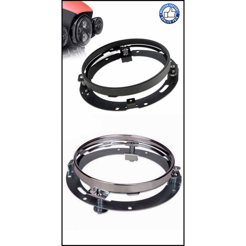 Bikers-Custom : Cerclage noir ou chrome pour phare daymaker en 7"