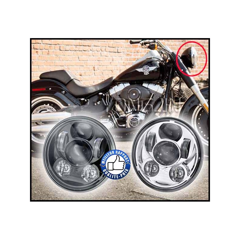 Bikers-Custom : Phare daymaker 5 3/4"  noir ou chrome pour Harley