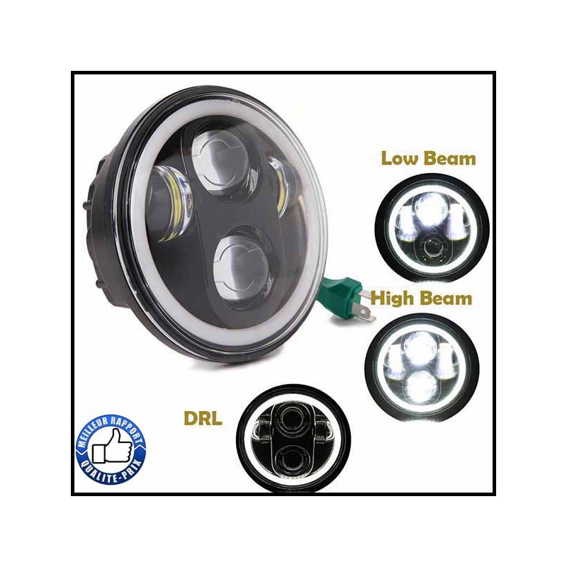 Bikers-Custom : Phare daymaker 5 3/4 avec son Halo. Noir ou chrome pour Harley