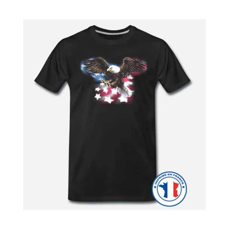 Bikers-Custom : T shirt biker flag eagle